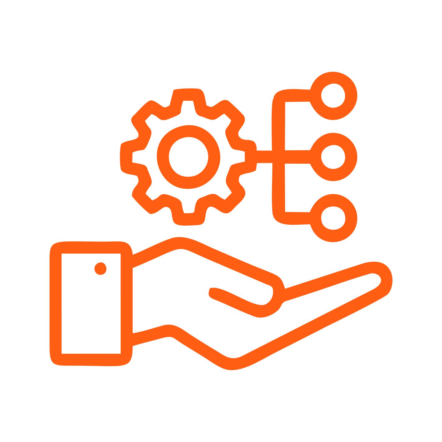 Illustration of hand with gear and network diagram